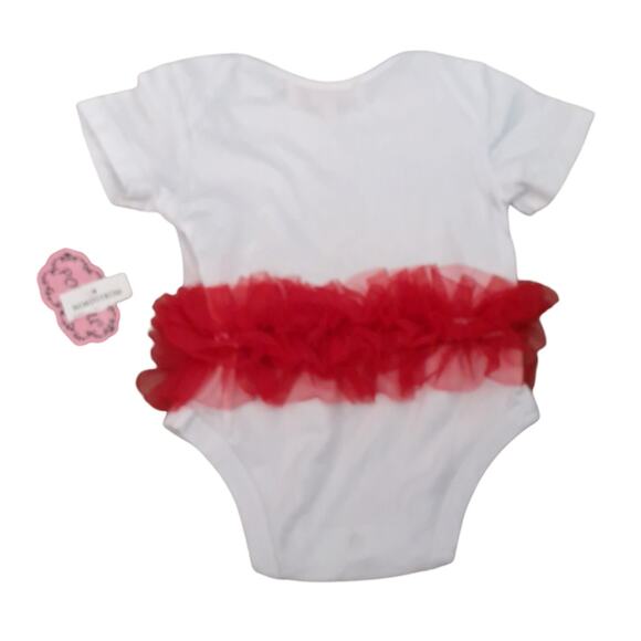 Popatu Christmas White Red Gold Reindeer Tutu Bow Ruffle Bodysuit 3-6M NWT - Picture 4 of 5